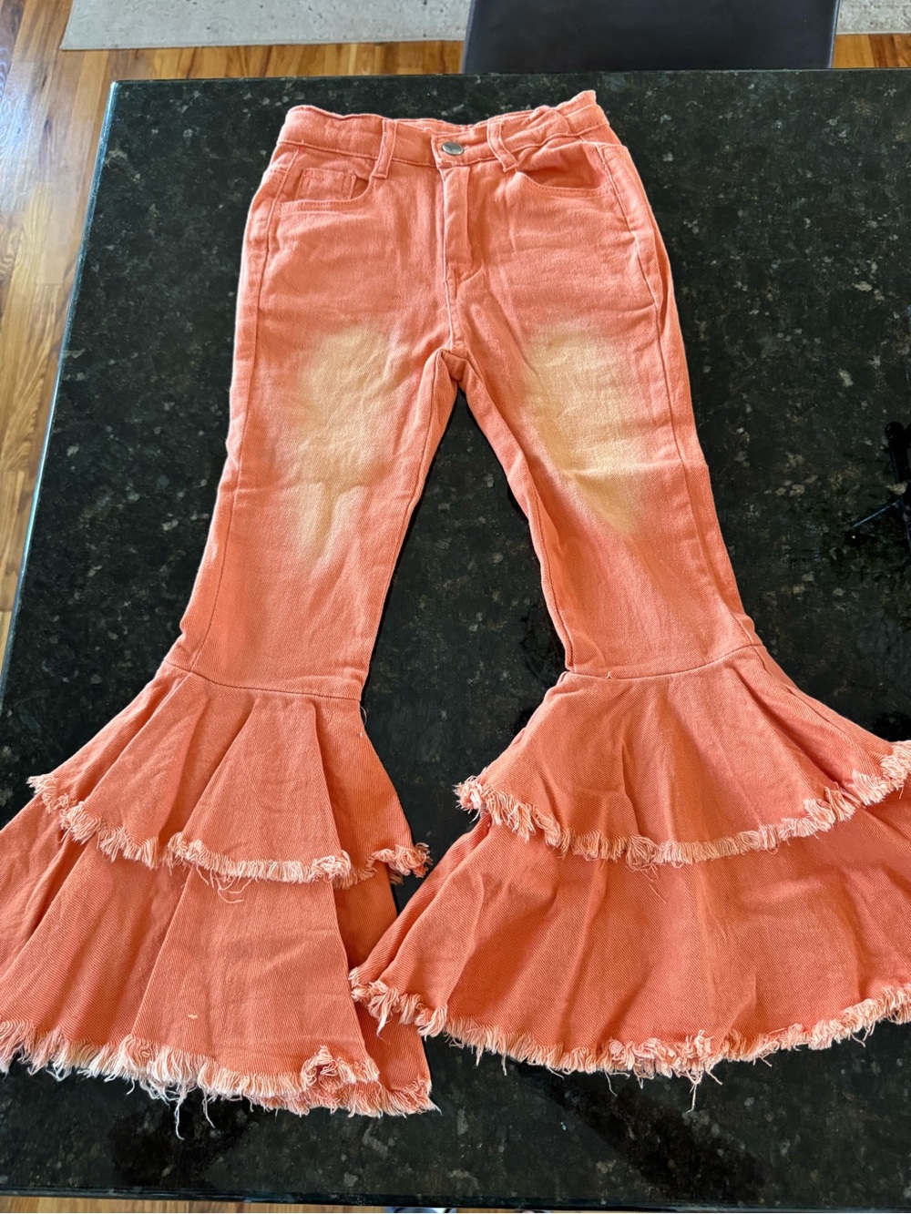 Girls Tiered Ruffle Bell Bottom Jeans